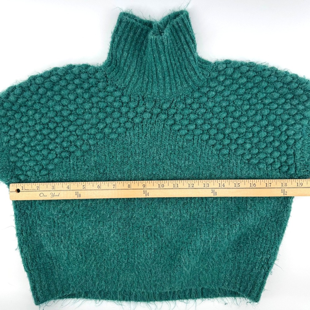 Free People Sweater Women XS Green Mock Neck Boho Chunky Cropped Cozy Pull Over - Picture 8 of 10